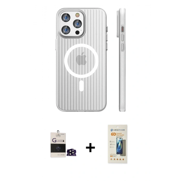 MARSİLYAN™- iPhone 14 Pro Max Kılıf Pusula Minimal Koleksiyonu - Siyah 6D Mat Seramik Hayalet Nano Ekran Koruyucu + Bilvis Titan Kamera Lens - SH