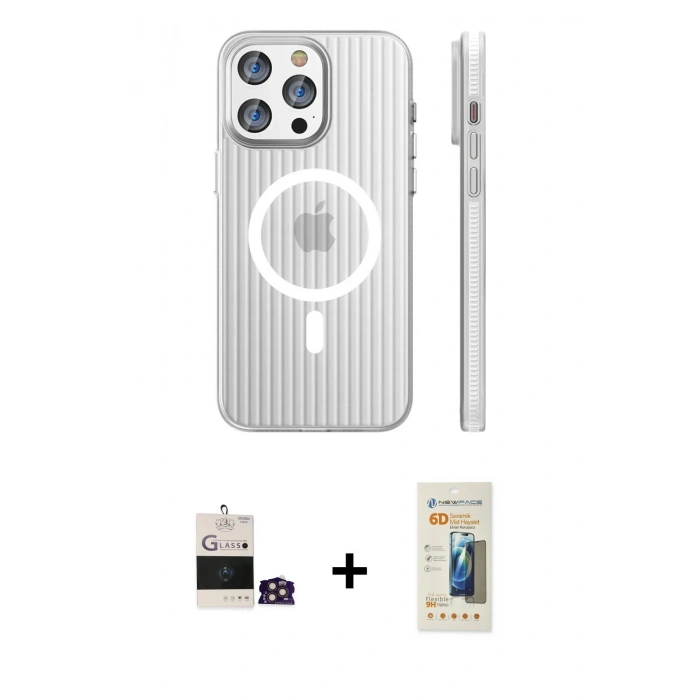 MARSİLYAN™- iPhone 14 Pro Max Kılıf Pusula Minimal Koleksiyonu - Siyah 6D Mat Seramik Hayalet Nano Ekran Koruyucu + Gold Bilvis Titan Kamera Lens