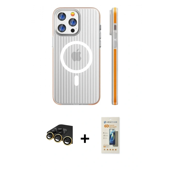 MARSİLYAN™- iPhone 14 Pro Max Kılıf Pusula Minimal Koleksiyonu - Siyah 6D Mat Seramik Hayalet Nano Ekran Koruyucu + Raze Metal Kamera Lens - GD