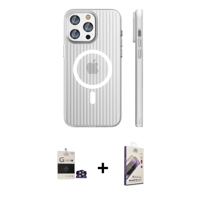 MARSİLYAN™- iPhone 14 Pro Max Kılıf Pusula Minimal Koleksiyonu - Siyah Bilvis 3D Mat Cam Ekran Koruyucu + Bilvis Titan Kamera Lens - GS