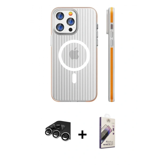 MARSİLYAN™- iPhone 14 Pro Max Kılıf Pusula Minimal Koleksiyonu - Siyah Bilvis 3D Mat Cam Ekran Koruyucu + Raze Metal Kamera Lens - GS