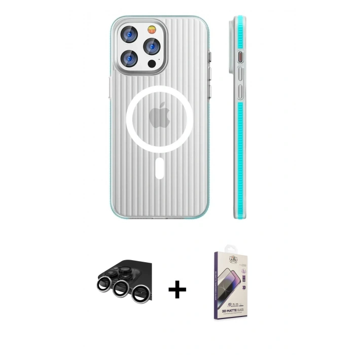 MARSİLYAN™- iPhone 14 Pro Max Kılıf Pusula Minimal Koleksiyonu - Siyah Bilvis 3D Mat Cam Ekran Koruyucu + Raze Metal Kamera Lens - GS