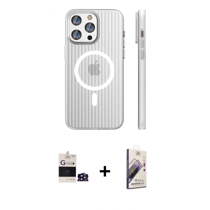 MARSİLYAN™- iPhone 14 Pro Max Kılıf Pusula Minimal Koleksiyonu - Siyah Bilvis 3D Mat Cam Ekran Koruyucu + Bilvis Titan Kamera Lens - DNMR