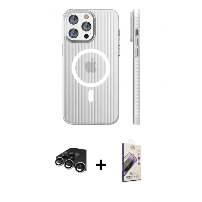 MARSİLYAN™- iPhone 14 Pro Max Kılıf Pusula Minimal Koleksiyonu - Siyah Bilvis 3D Mat Cam Ekran Koruyucu + Raze Metal Kamera Lens - GS