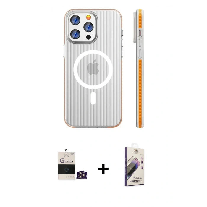 MARSİLYAN™- iPhone 14 Pro Max Kılıf Pusula Minimal Koleksiyonu - Siyah Bilvis 3D Mat Cam Ekran Koruyucu + Gold Bilvis Titan Kamera Lens