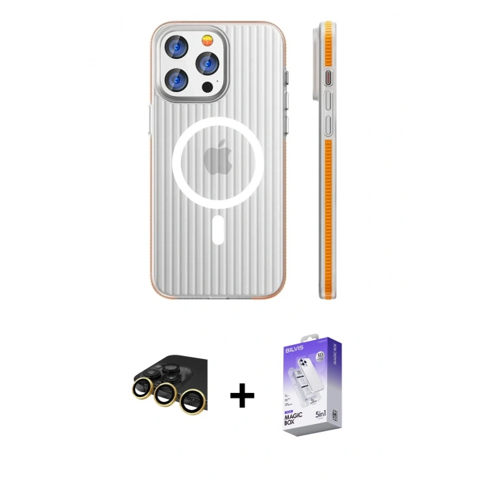 MARSİLYAN™- iPhone 14 Pro Max Kılıf Pusula Minimal Koleksiyonu - Siyah Bilvis 5in1 3D Magic Cam Ekran Koruyucu + Raze Metal Kamera Lens - GD