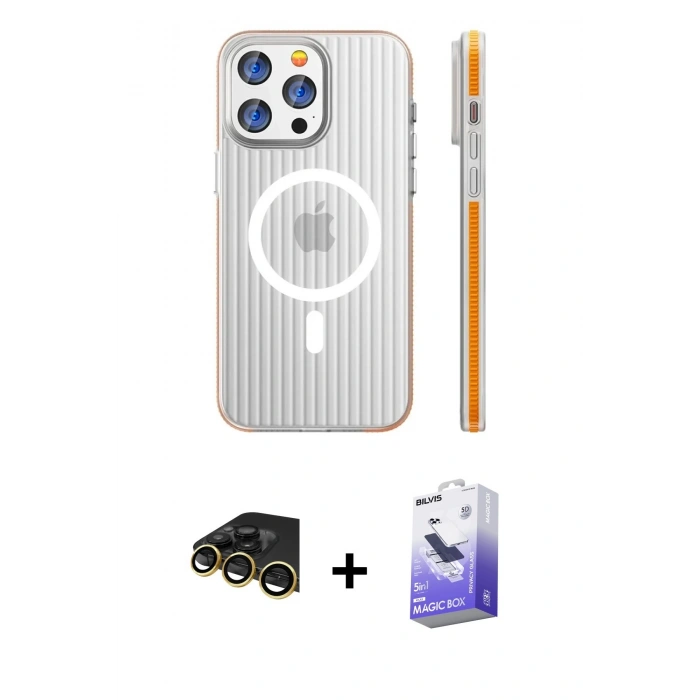 MARSİLYAN™- iPhone 14 Pro Max Kılıf Pusula Minimal Koleksiyonu - Siyah Bilvis 5in1 5D Magic Hayalet Cam Ekran Koruyucu + Raze Metal Kamera Lens - GD
