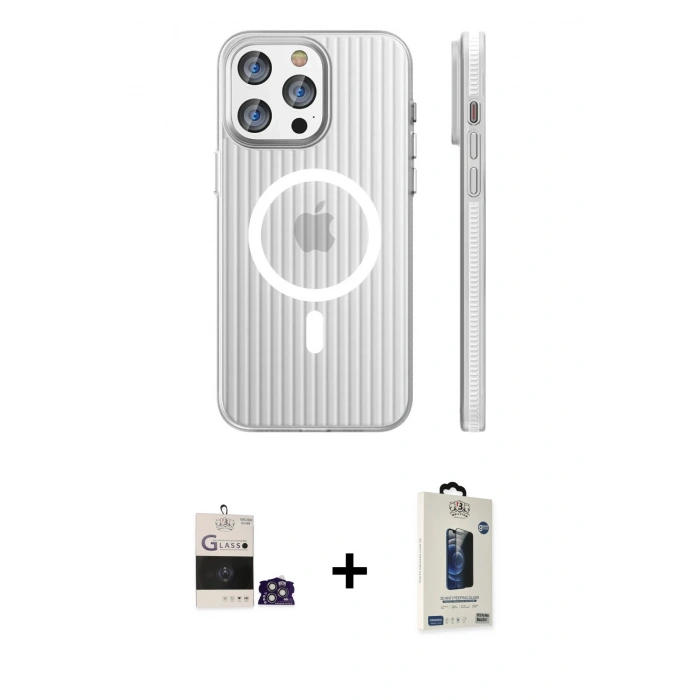 MARSİLYAN™- iPhone 14 Pro Max Kılıf Pusula Minimal Koleksiyonu - Siyah Bilvis Hayalet Cam Ekran Koruyucu + Bilvis Titan Kamera Lens - GS