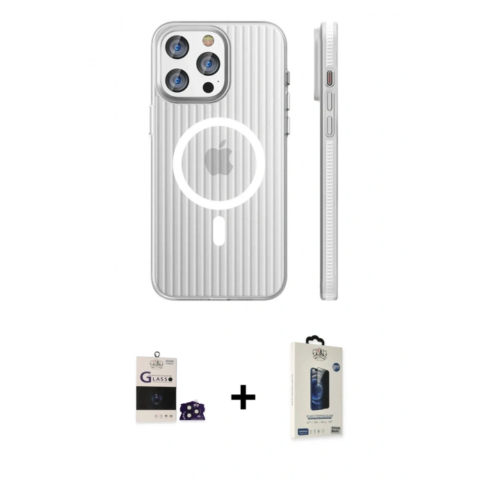 MARSİLYAN™- iPhone 14 Pro Max Kılıf Pusula Minimal Koleksiyonu - Siyah Bilvis Hayalet Cam Ekran Koruyucu + Bilvis Titan Kamera Lens - DNMR