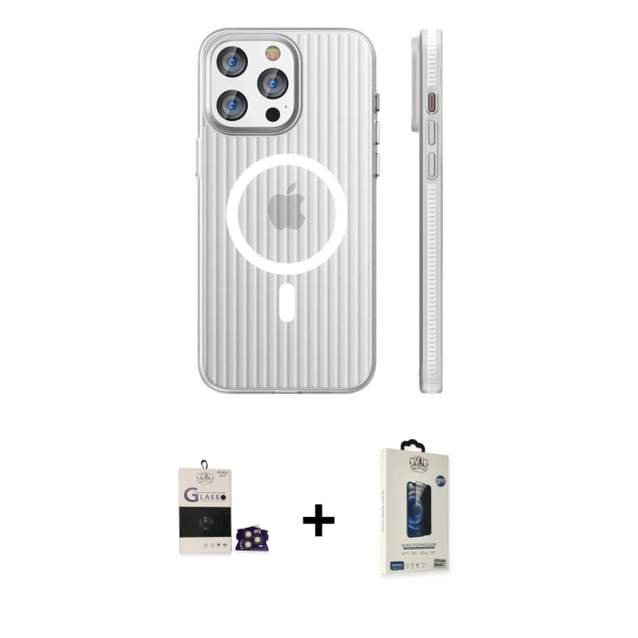 MARSİLYAN™- iPhone 14 Pro Max Kılıf Pusula Minimal Koleksiyonu - Siyah Bilvis Hayalet Cam Ekran Koruyucu + Bilvis Titan Kamera Lens - GD
