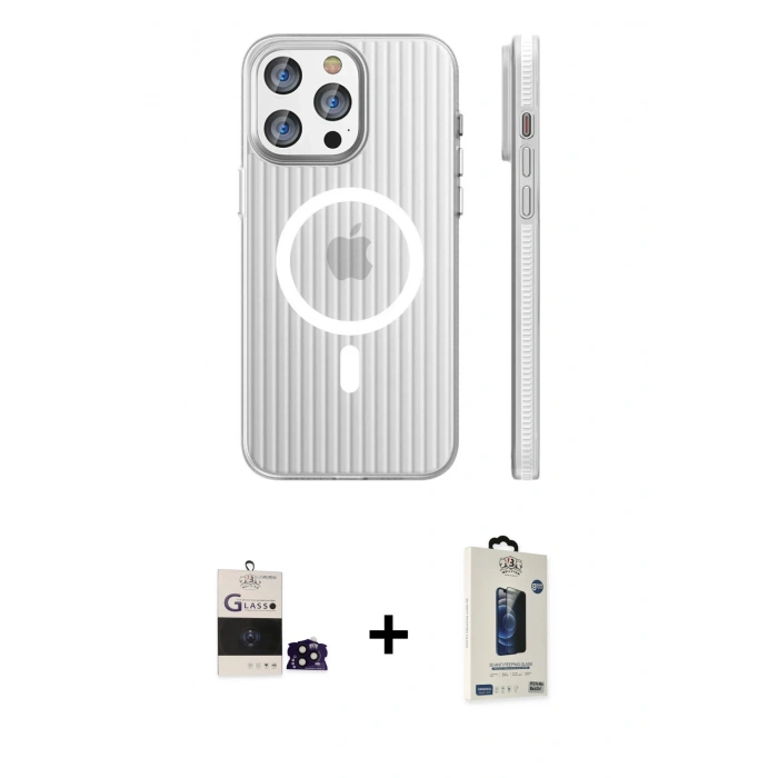 MARSİLYAN™- iPhone 14 Pro Max Kılıf Pusula Minimal Koleksiyonu - Siyah Bilvis Hayalet Cam Ekran Koruyucu + Bilvis Titan Kamera Lens - SH