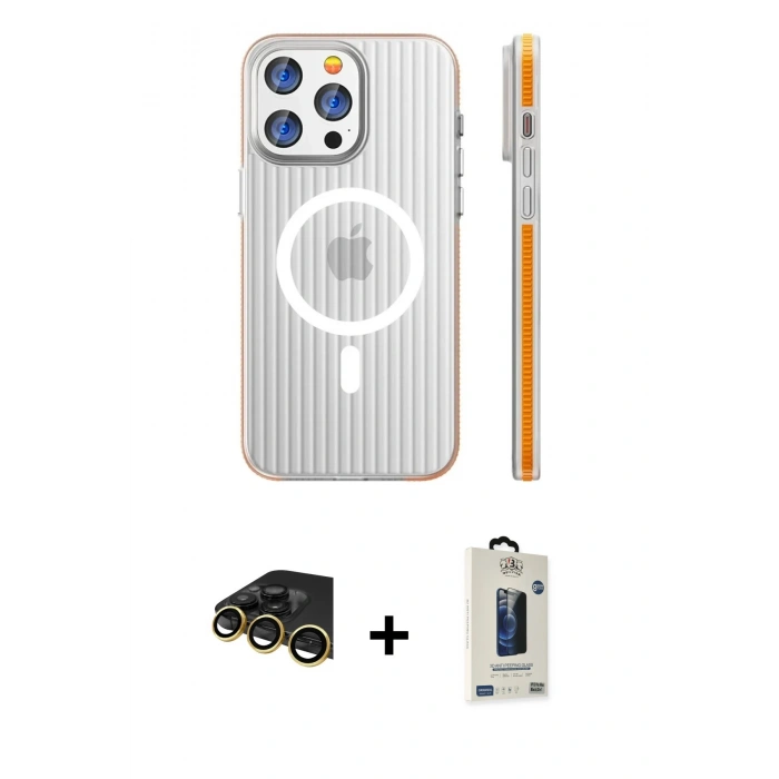 MARSİLYAN™- iPhone 14 Pro Max Kılıf Pusula Minimal Koleksiyonu - Siyah Bilvis Hayalet Cam Ekran Koruyucu + Raze Metal Kamera Lens - GD