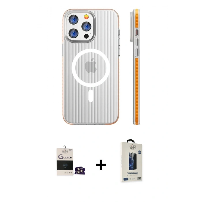 MARSİLYAN™- iPhone 14 Pro Max Kılıf Pusula Minimal Koleksiyonu - Siyah Bilvis Hayalet Cam Ekran Koruyucu + Bilvis Titan Kamera Lens - GD