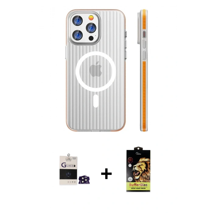MARSİLYAN™- iPhone 14 Pro Max Kılıf Pusula Minimal Koleksiyonu - Siyah Buffer Cam Ekran Koruyucu + Bilvis Titan Kamera Lens - DNMR