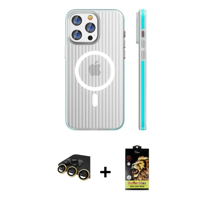 MARSİLYAN™- iPhone 14 Pro Max Kılıf Pusula Minimal Koleksiyonu - Siyah Buffer Cam Ekran Koruyucu + Gold Raze Metal Kamera Lens