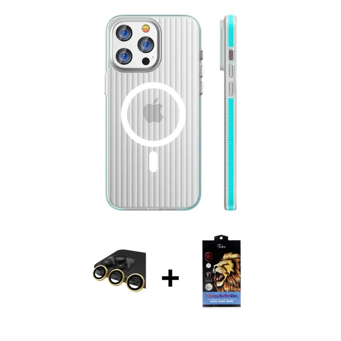 MARSİLYAN™- iPhone 14 Pro Max Kılıf Pusula Minimal Koleksiyonu - Siyah Buffer Hayalet Cam Ekran Koruyucu + Gold Raze Metal Kamera Lens