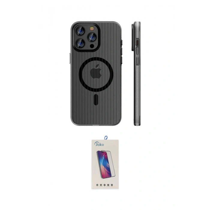 MARSİLYAN™- iPhone 14 Pro Max Kılıf Pusula Minimal Koleksiyonu - Siyah Joko 5D Cam
