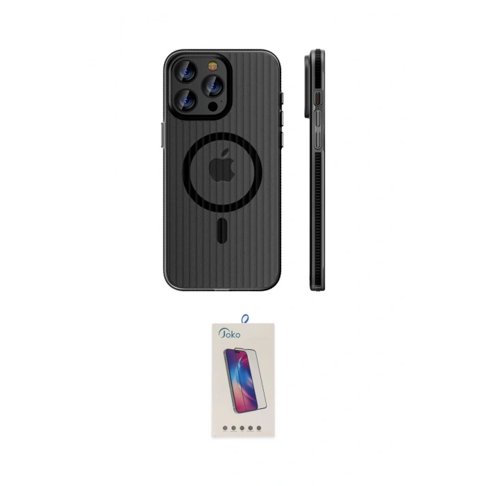 MARSİLYAN™- iPhone 14 Pro Max Kılıf Pusula Minimal Koleksiyonu - Siyah Joko 5D Cam