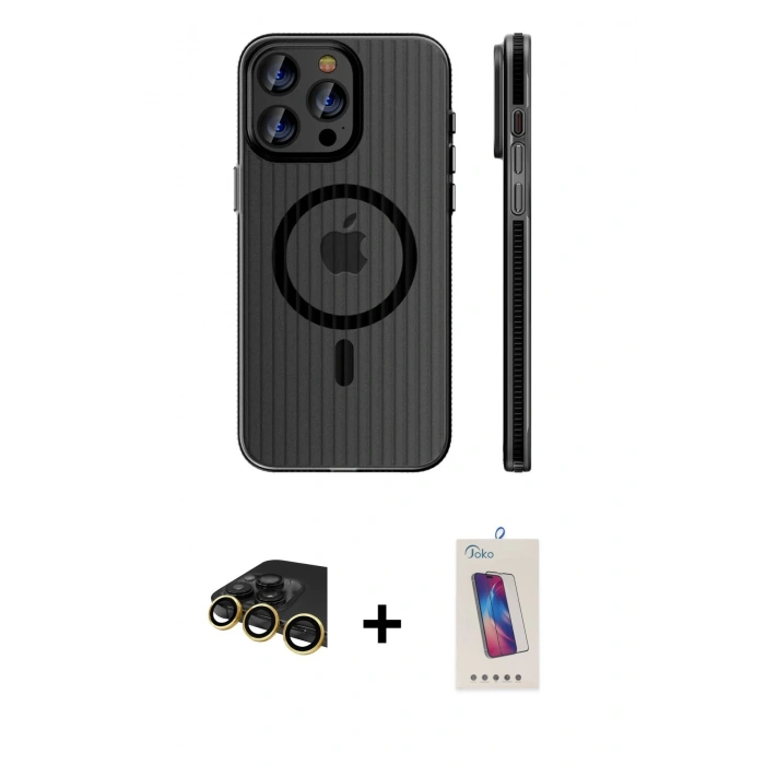 MARSİLYAN™- iPhone 14 Pro Max Kılıf Pusula Minimal Koleksiyonu - Siyah Joko 5D Cam + Raze Metal Kamera Lens - GD