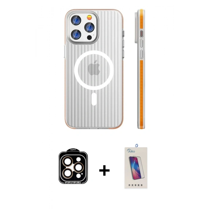 MARSİLYAN™- iPhone 14 Pro Max Kılıf Pusula Minimal Koleksiyonu - Siyah Joko 5D Cam + PVD Metal Kamera Lens - TU