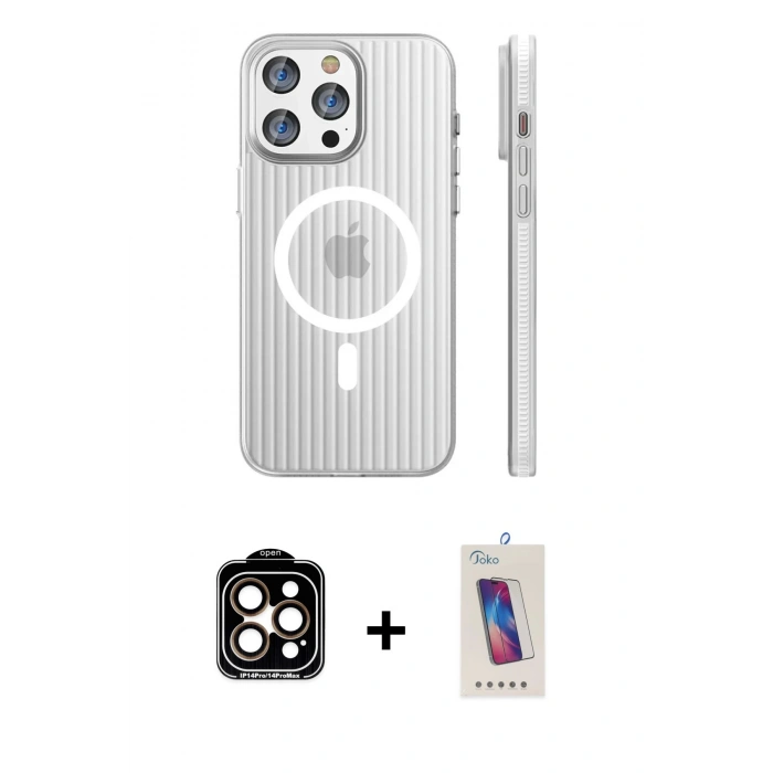 MARSİLYAN™- iPhone 14 Pro Max Kılıf Pusula Minimal Koleksiyonu - Siyah Joko 5D Cam + PVD Metal Kamera Lens - TU