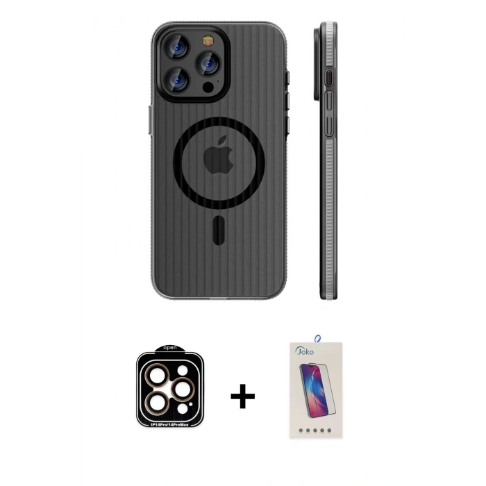 MARSİLYAN™- iPhone 14 Pro Max Kılıf Pusula Minimal Koleksiyonu - Siyah Joko 5D Cam + PVD Metal Kamera Lens - TU
