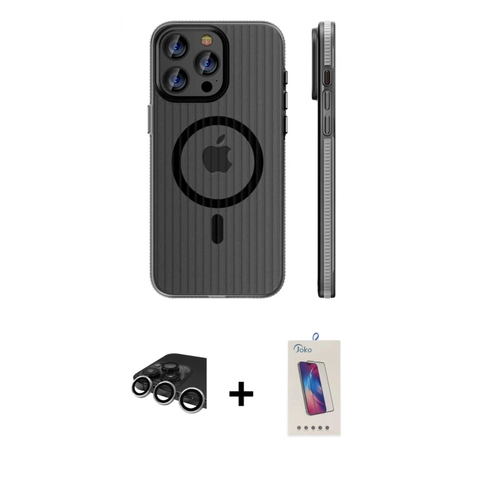 MARSİLYAN™- iPhone 14 Pro Max Kılıf Pusula Minimal Koleksiyonu - Siyah Joko 5D Cam + Raze Metal Kamera Lens - GS