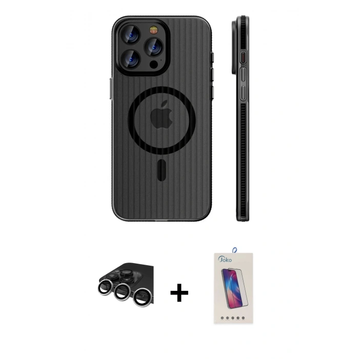 MARSİLYAN™- iPhone 14 Pro Max Kılıf Pusula Minimal Koleksiyonu - Siyah Joko 5D Cam + Raze Metal Kamera Lens - GS