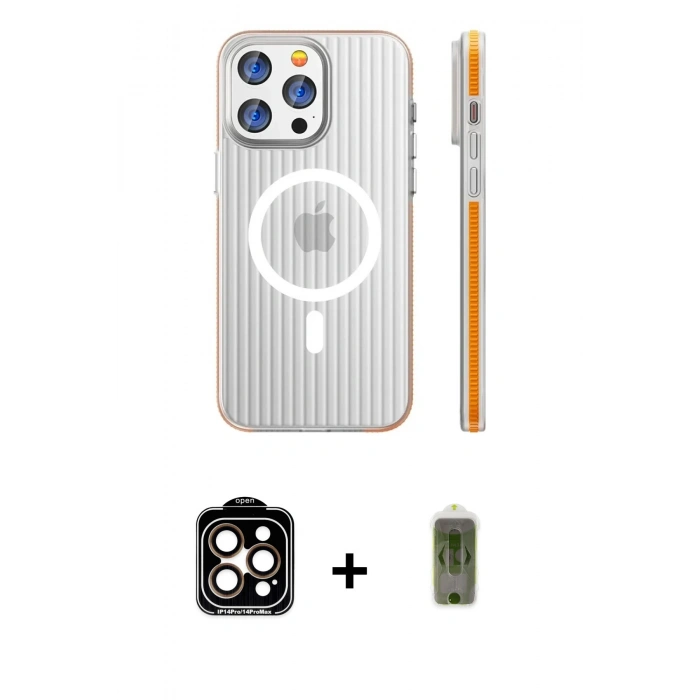MARSİLYAN™- iPhone 14 Pro Max Kılıf Pusula Minimal Koleksiyonu - Siyah Joko Magic 5D Hayalet Cam + PVD Metal Kamera Lens - TU