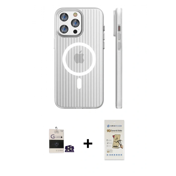 MARSİLYAN™- iPhone 14 Pro Max Kılıf Pusula Minimal Koleksiyonu - Siyah Mat Seramik Nano Ekran Koruyucu + Bilvis Titan Kamera Lens - GS