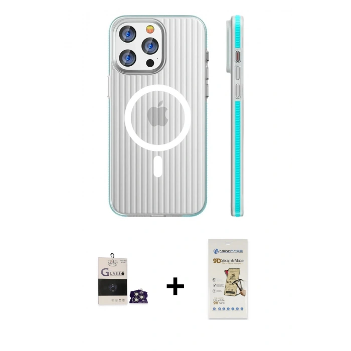 MARSİLYAN™- iPhone 14 Pro Max Kılıf Pusula Minimal Koleksiyonu - Siyah Mat Seramik Nano Ekran Koruyucu + Bilvis Titan Kamera Lens - GS