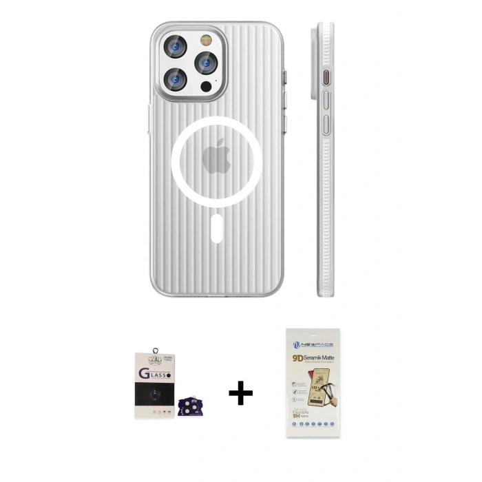 MARSİLYAN™- iPhone 14 Pro Max Kılıf Pusula Minimal Koleksiyonu - Siyah Mat Seramik Nano Ekran Koruyucu + Bilvis Titan Kamera Lens - DNMR