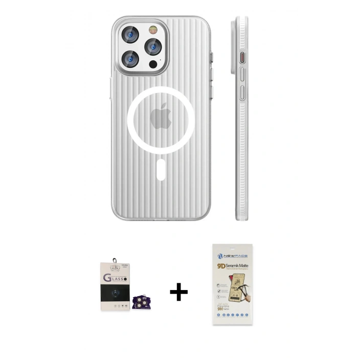 MARSİLYAN™- iPhone 14 Pro Max Kılıf Pusula Minimal Koleksiyonu - Siyah Mat Seramik Nano Ekran Koruyucu + Bilvis Titan Kamera Lens - GD