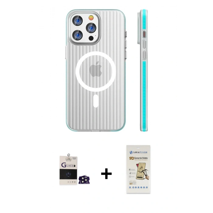 MARSİLYAN™- iPhone 14 Pro Max Kılıf Pusula Minimal Koleksiyonu - Siyah Mat Seramik Nano Ekran Koruyucu + Bilvis Titan Kamera Lens - DNMR