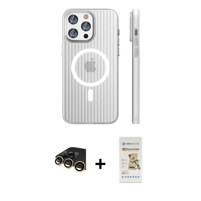 MARSİLYAN™- iPhone 14 Pro Max Kılıf Pusula Minimal Koleksiyonu - Siyah Mat Seramik Nano Ekran Koruyucu + Raze Metal Kamera Lens - GD
