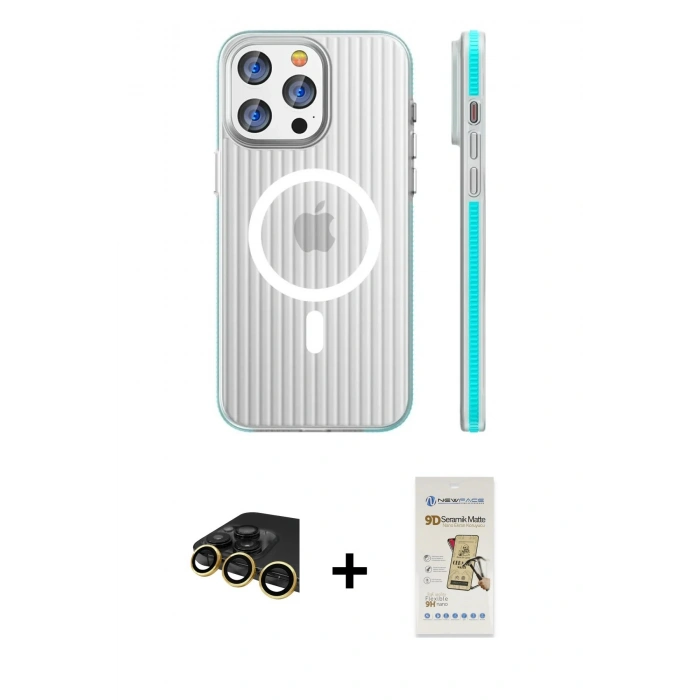 MARSİLYAN™- iPhone 14 Pro Max Kılıf Pusula Minimal Koleksiyonu - Siyah Mat Seramik Nano Ekran Koruyucu + Raze Metal Kamera Lens - GD