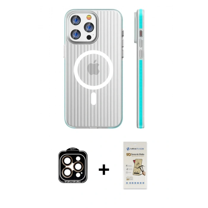 MARSİLYAN™- iPhone 14 Pro Max Kılıf Pusula Minimal Koleksiyonu - Siyah Mat Seramik Nano Ekran Koruyucu + PVD Metal Kamera Lens - TU