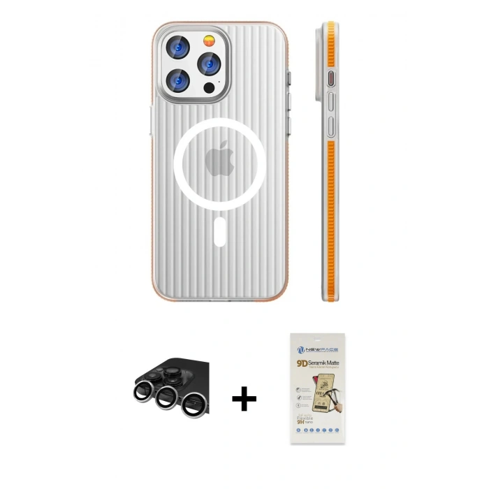 MARSİLYAN™- iPhone 14 Pro Max Kılıf Pusula Minimal Koleksiyonu - Siyah Mat Seramik Nano Ekran Koruyucu + Raze Metal Kamera Lens - GS