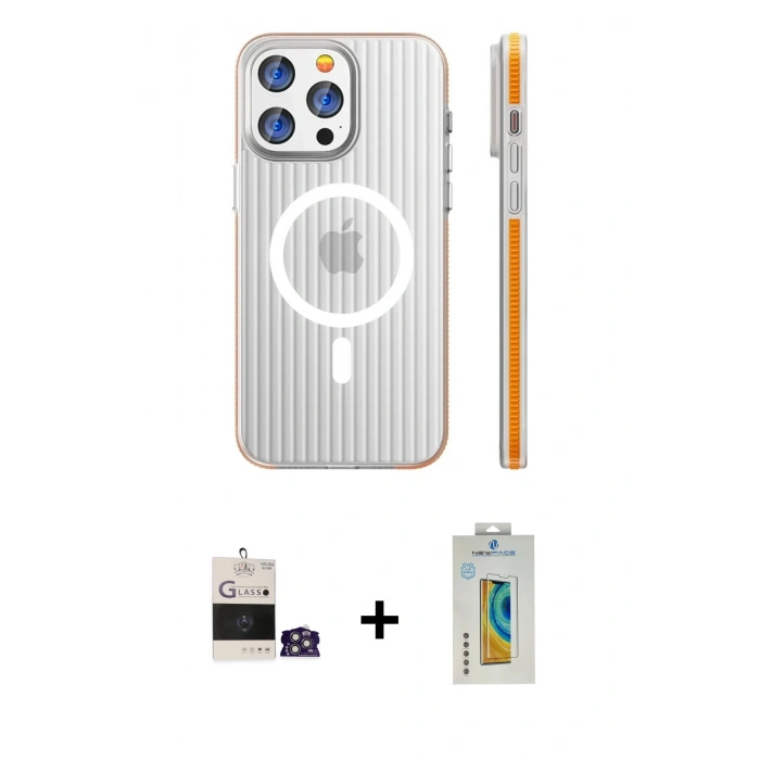 MARSİLYAN™- iPhone 14 Pro Max Kılıf Pusula Minimal Koleksiyonu - Siyah Polymer Nano Ekran Koruyucu + Bilvis Titan Kamera Lens - GS