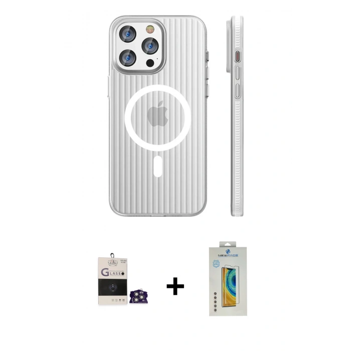 MARSİLYAN™- iPhone 14 Pro Max Kılıf Pusula Minimal Koleksiyonu - Siyah Polymer Nano Ekran Koruyucu + Bilvis Titan Kamera Lens - GS