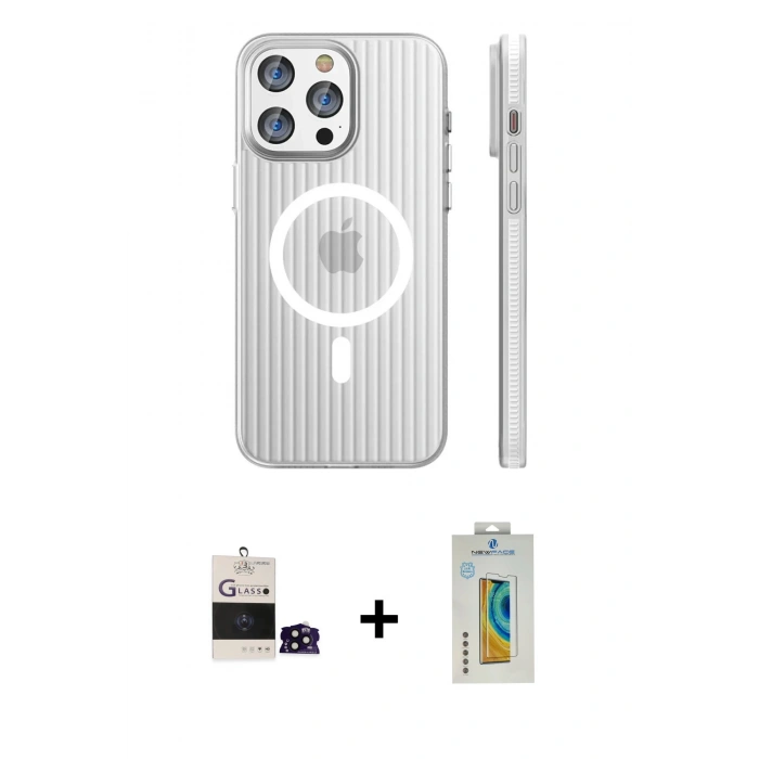 MARSİLYAN™- iPhone 14 Pro Max Kılıf Pusula Minimal Koleksiyonu - Siyah Polymer Nano Ekran Koruyucu + Bilvis Titan Kamera Lens - SH
