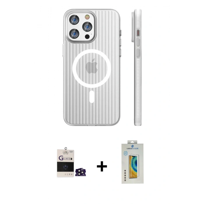 MARSİLYAN™- iPhone 14 Pro Max Kılıf Pusula Minimal Koleksiyonu - Siyah Polymer Nano Ekran Koruyucu + Bilvis Titan Kamera Lens - DNMR