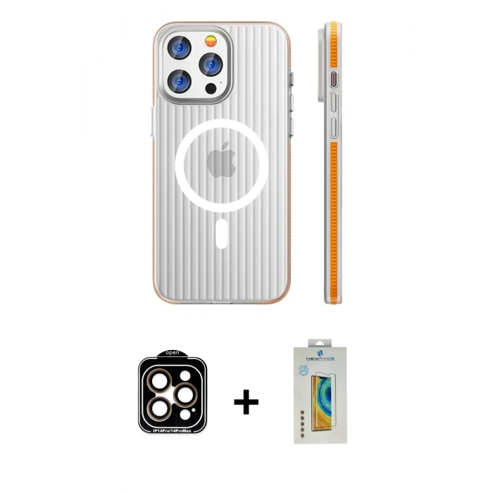 MARSİLYAN™- iPhone 14 Pro Max Kılıf Pusula Minimal Koleksiyonu - Siyah Polymer Nano Ekran Koruyucu + PVD Metal Kamera Lens - TU