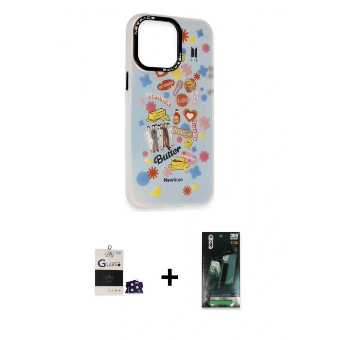 MARSİLYAN™- iPhone 14 Pro Max Kılıf Siluet Çizgi Koleksiyonu - Şeffaf 360 Full Body Arka Koruyucu + Bilvis Titan Kamera Lens - DNMR