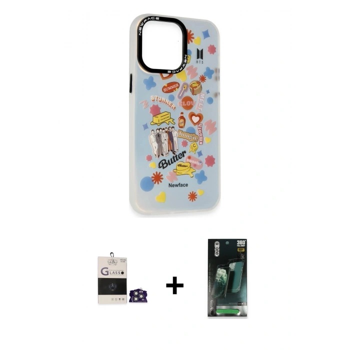 MARSİLYAN™- iPhone 14 Pro Max Kılıf Siluet Çizgi Koleksiyonu - Şeffaf 360 Full Body Arka Koruyucu + Bilvis Titan Kamera Lens - GS