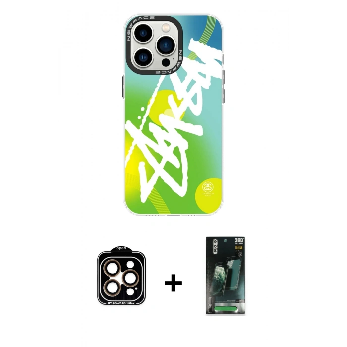 MARSİLYAN™- iPhone 14 Pro Max Kılıf Siluet Çizgi Koleksiyonu - Şeffaf 360 Full Body Arka Koruyucu + PVD Metal Kamera Lens - TU