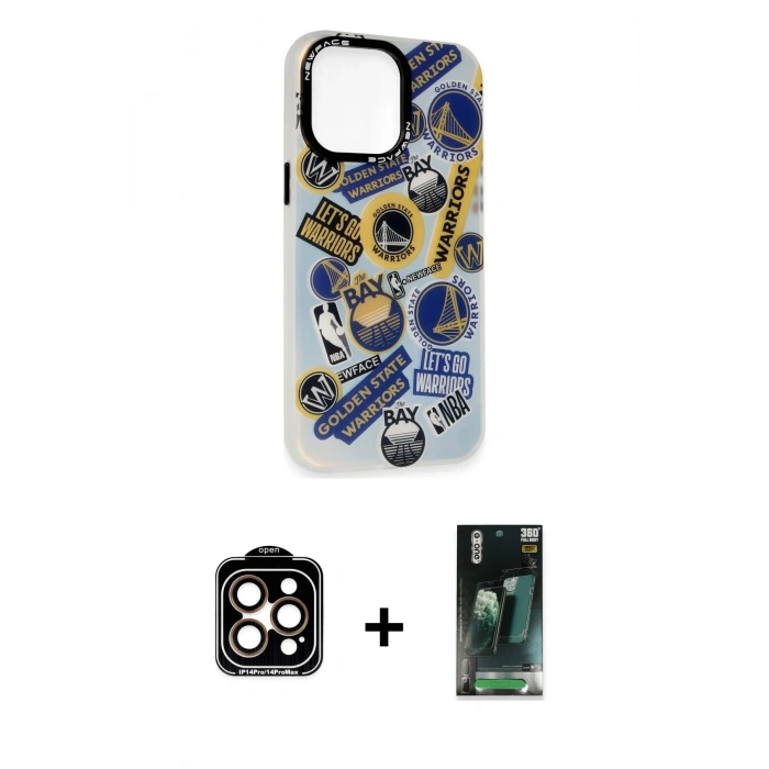 MARSİLYAN™- iPhone 14 Pro Max Kılıf Siluet Çizgi Koleksiyonu - Şeffaf 360 Full Body Arka Koruyucu + PVD Metal Kamera Lens - TU