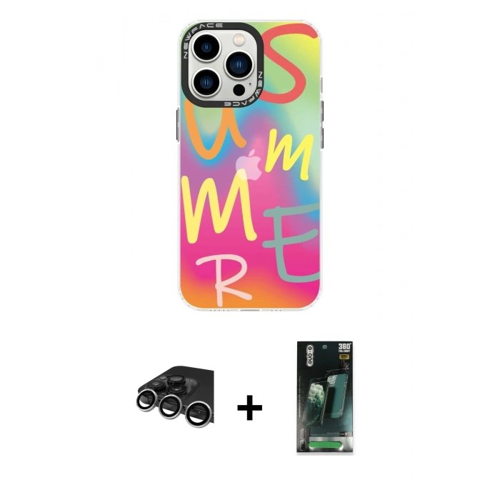 MARSİLYAN™- iPhone 14 Pro Max Kılıf Siluet Çizgi Koleksiyonu - Şeffaf 360 Full Body Arka Koruyucu + Raze Metal Kamera Lens - GS