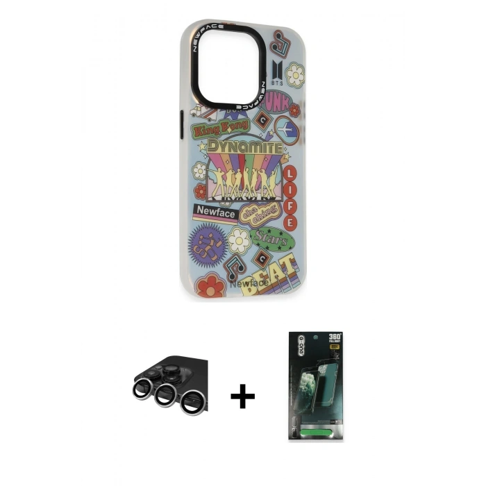MARSİLYAN™- iPhone 14 Pro Max Kılıf Siluet Çizgi Koleksiyonu - Şeffaf 360 Full Body Arka Koruyucu + Raze Metal Kamera Lens - GS