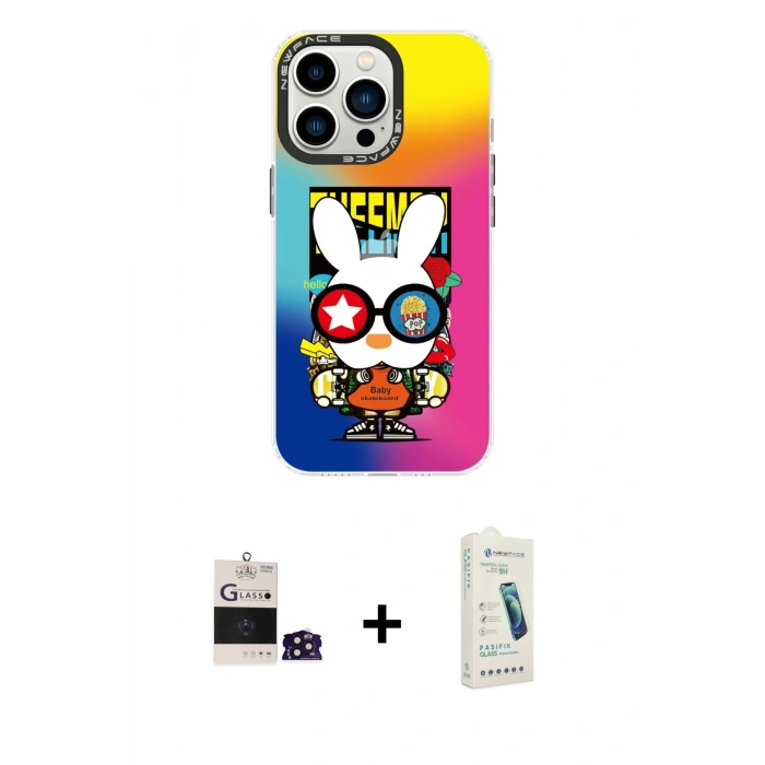 MARSİLYAN™- iPhone 14 Pro Max Kılıf Siluet Çizgi Koleksiyonu - Şeffaf Pasifik Cam Ekran Koruyucu + Bilvis Titan Kamera Lens - DNMR